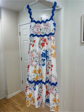 Blu Pepper Women’s Floral Print Ricrac MIDI Dress SIZE Medium
